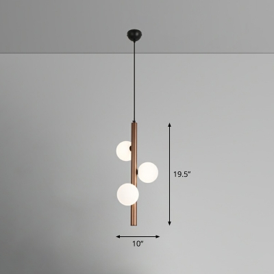Coffee Vertical Chandelier Minimalistic Metal Pendant Lighting with Orb Ivory Glass Shade