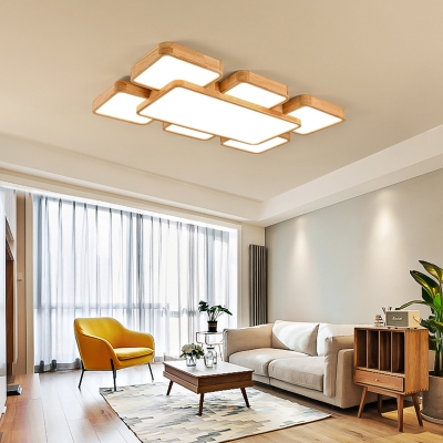 Contemporary Geometric LED Ceiling Lighting Wooden Guest Room Flush Mount Light Fixture