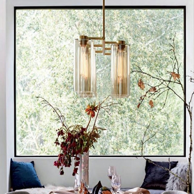 Cylinder Living Room Island Light Fixture Glass 6 Bulbs Nordic Style Ceiling Pendant Light