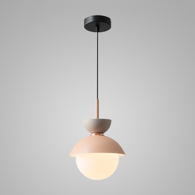 Diabolo Pendant Light Fixture Macaron Metal 1-Light Dining Room Hanging Light with Ball White Glass Shade