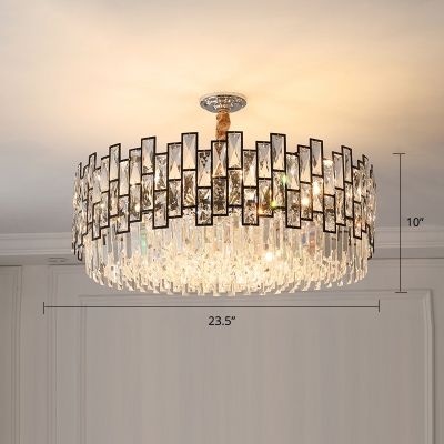 Drum Shaped Hanging Lamp Modern K9 Crystal Rectangles Chandelier Light for Bedroom