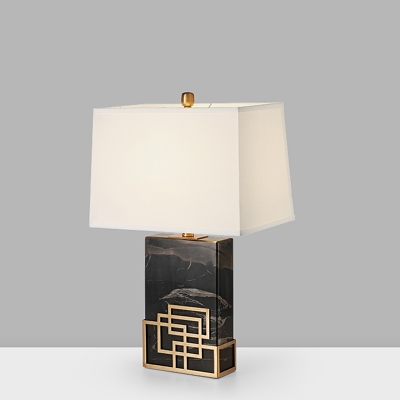 Fabric Rectangular Table Lamp Minimalist 1 Head White Night Light with Marble Block Base