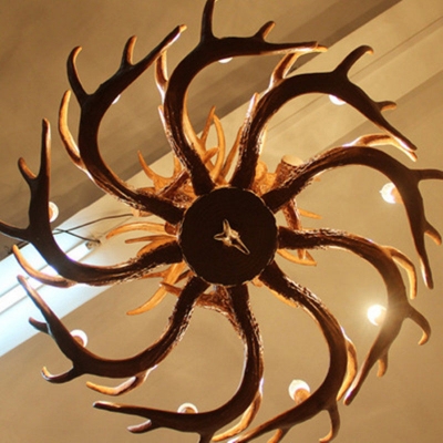 Faux Antler Living Room Chandelier Rustic Resin Hanging Light Fixture with Open Bulb Design