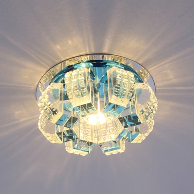 Floral Clear Crystal Flush Mount Led Light Modernism Mini Ceiling Fixture for Corridor