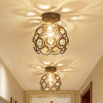 Geometric Corridor Semi Flush Light Vintage Metal 1 Bulb Black Ceiling Mounted Lamp
