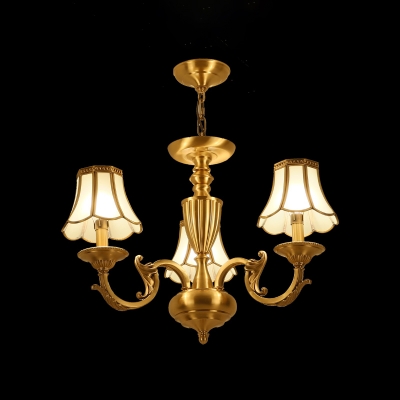 Glass Panel Gold Suspension Light Scalloped Minimalism Chandelier Light for Living Room