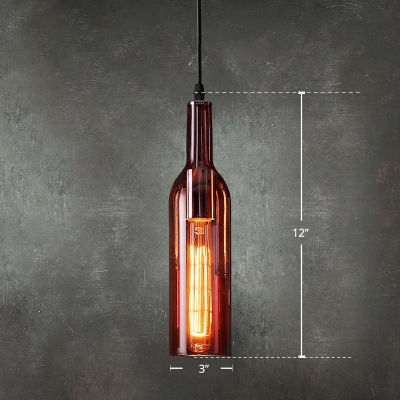 Glass Wine Bottle Pendant Lamp Decorative 1 Bulb Hanging Light Fixture for Cafe Bar
