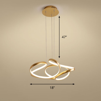 Gold Finish Twist LED Pendant Lighting Minimalist Metal Chandelier for Dining Room