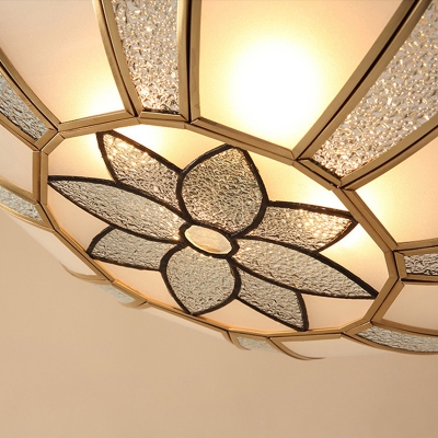 Gold Scalloped Semi Flush Light Simplicity Glass Panes Living Room Chandelier Light