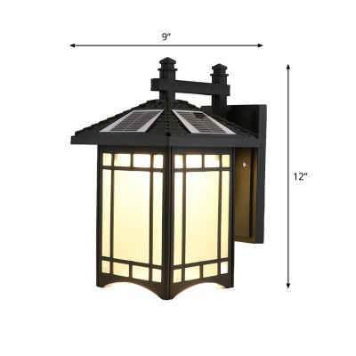 House Shaped Solar Outdoor Wall Lantern Traditional Frosted Glass LED Wall Sconce Light