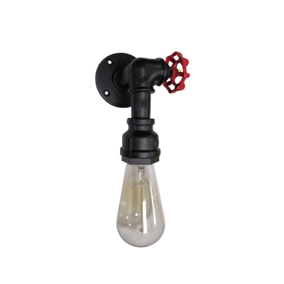 Industrial Pipe Wall Mounted Light Fixture 1 Bulb Wrought Iron Sconce with Water Valve Decor