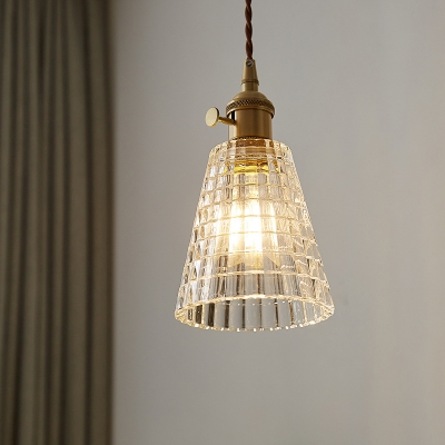 Industrial Tapered Ceiling Light Single Grid Glass Hanging Pendant Light for Living Room