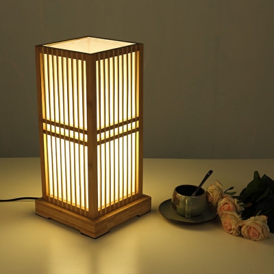 Japanese Style Weaving Shade Table Light Bamboo 1 Head Tea Room Night Lamp in Wood