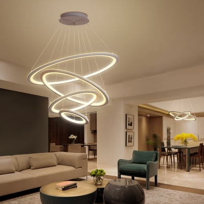 Layered Circle Living Room Chandelier Pendant Light Acrylic Contemporary LED Hanging Light in White