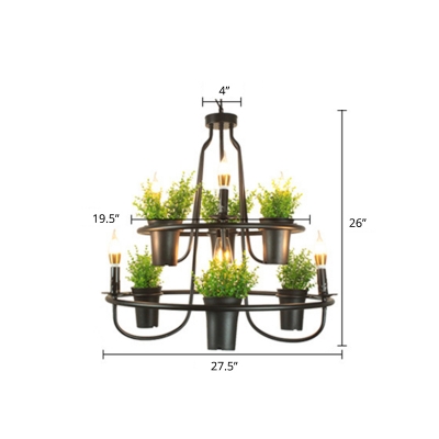 Metal Candle Pendant Chandelier Industrial 3-Light Dining Room Ceiling Light with Artificial Bonsai in Green