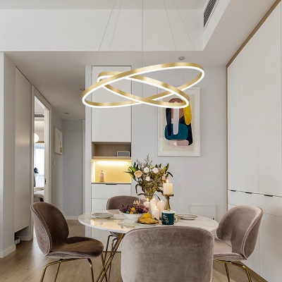 Metallic Layered Chandelier Light Simplicity Gold LED Pendant Light Fixture for Dining Room