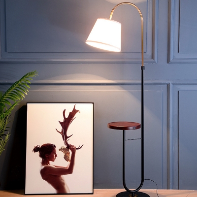 Modern 1-Bulb Tray Floor Lamp Gooseneck Standing Floor Light with Cone Fabric Shade
