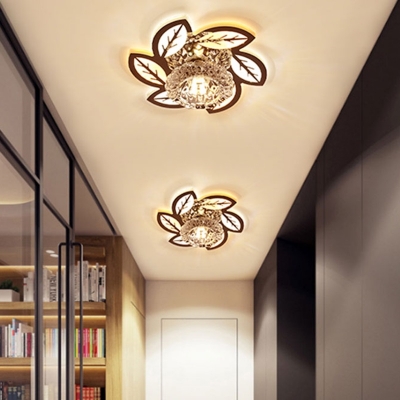 Modern Leafy Flower LED Flushmount Light Clear Crystal Foyer Ceiling Light in Stainless Steel