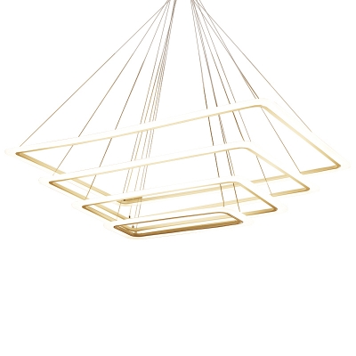 Modern Tiered Rectangle LED Ceiling Lighting Metallic Living Room Chandelier Light in White