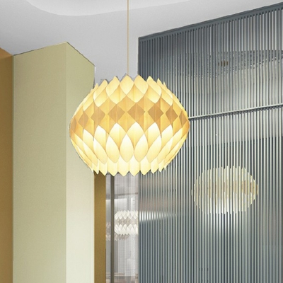 Origami Pendant Light Fixture Asian Wooden 1 Head Restaurant Suspension Light in Beige