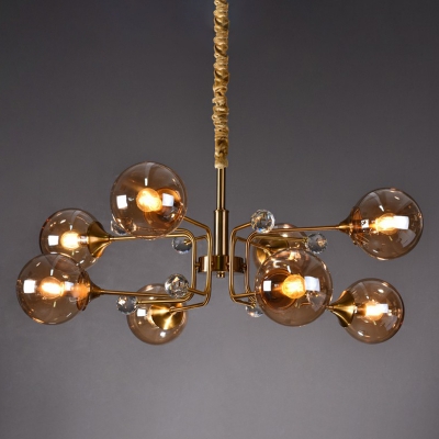 ost-Modern Chandelier Lamp Brass Finish Radial Hanging Light with Ball Glass Shade