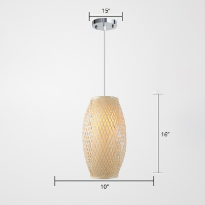 Oval Restaurant Lantern Pendant Light Bamboo Single-Bulb Asian Hanging Ceiling Lamp in Wood