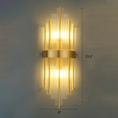Pan Flute Shaped Stairs Sconce Light Clear Crystal Glass 2-Bulb Postmodern Wall Light Fixture