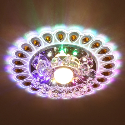 Peacock Tail Feather LED Ceiling Lamp Contemporary Crystal Clear Flush-Mount Light Fixture for Porch