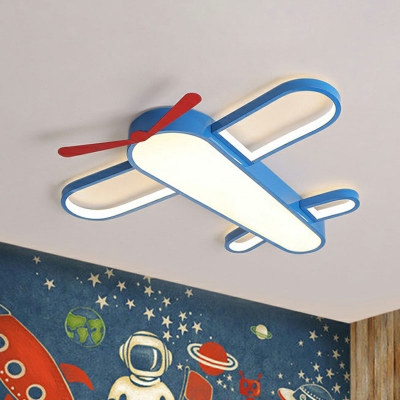 Plane Shaped LED Flush Mount Lighting Kids Acrylic Blue Ceiling Mount Light for Bedroom