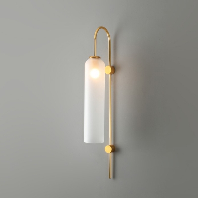 Retro Flute Wall Mount Light Glass 1-Bulb Bedside Wall Sconce with Gooseneck Arm in Brass