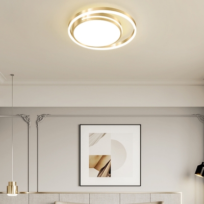 Round Flush Mount Lighting Minimalist Metallic Bedroom LED Flush Mount Fixture in Gold