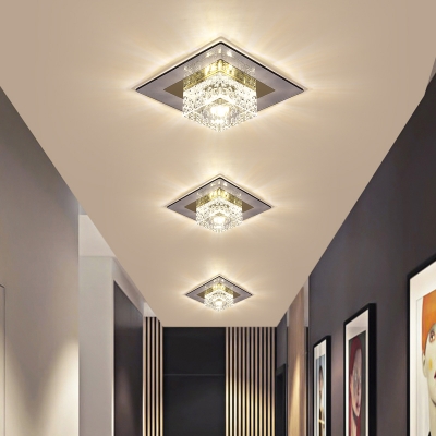 Simple Style Square Flush Mount Ceiling Fixture Crystal Corridor LED Flush Light with Hammered Look
