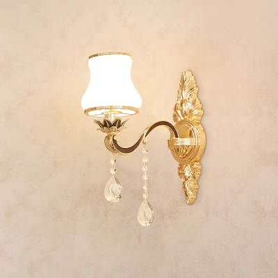 Traditional Shaded Wall Lamp Fixture Frosted White Glass Sconce Light for Stairs