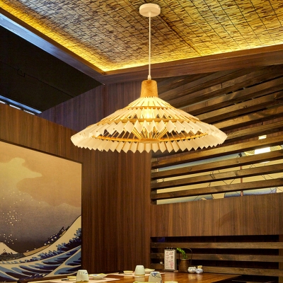 Umbrella Bamboo Ceiling Light Japanese Single White Hanging Pendant Light for Tea Room