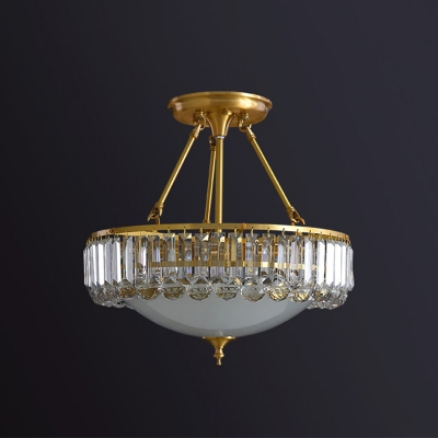 Vintage Round Chandelier Pendant Light 4 Bulbs Clear Crystal Hanging Lighting in Gold