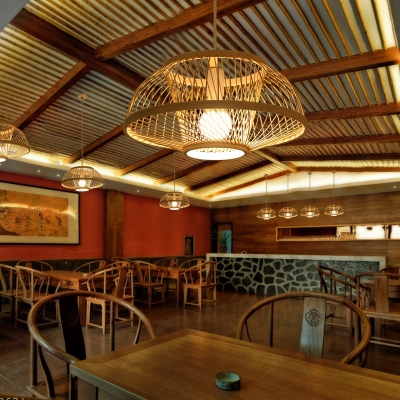 Weaving Restaurant Ceiling Light Bamboo Single South-east Asia Hanging Pendant Light in Wood