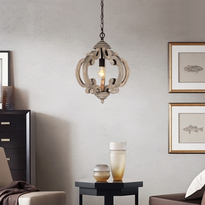 Wood Lantern Ceiling Light Traditional Single-Bulb Entryway Hanging Pendant Light