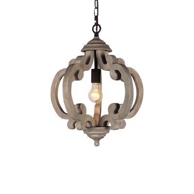 Wood Lantern Ceiling Light Traditional Single-Bulb Entryway Hanging Pendant Light