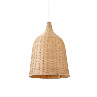Woven Bell Shaped Bamboo Pendant Lamp Rustic 1-Light Hanging Ceiling Light for Dining Room
