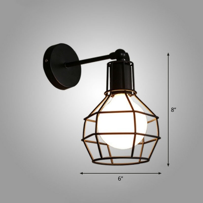 1 Head Swivelable Cage Wall Light Fixture Industrial Black Metal Sconce Lamp for Bathroom