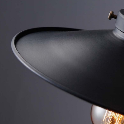 1-Light Hanging Lamp Industrial Restaurant Pendant Lighting with Saucer Metal Shade in Black