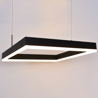 2-Layer Square Living Room LED Suspension Light Acrylic Nordic Style Chandelier Light in Black
