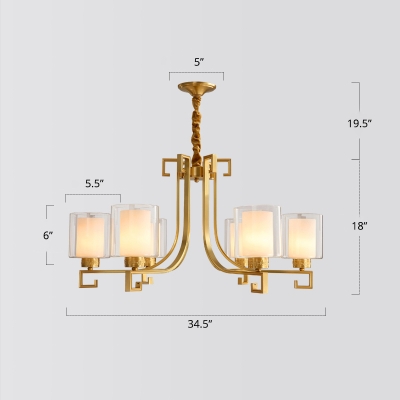 2-Shade Ceiling Pendant Light Traditional Brass Clear and Frost Glass Chandelier for Living Room