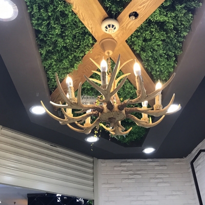 8-Bulb Pendant Light Rural Antler Design Resin Ceiling Chandelier for Living Room