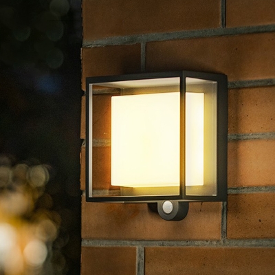 Aluminum Square Solar LED Sconce Lamp Minimalistic Black Wall Mount Lighting for Courtyard