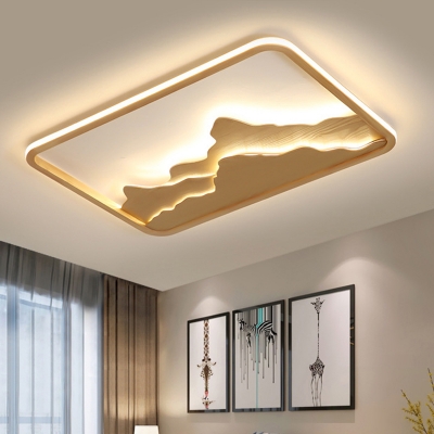 Art Deco Mountain Ceiling Light Wooden Living Room LED Rectangle Flush Mount Lighting Fixture