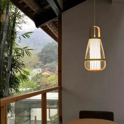 Basket Ceiling Lighting Modern Bamboo Single Tea Room Hanging Pendant Light in Wood