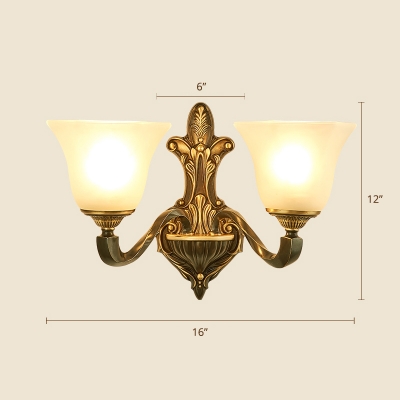 Bell Wall Mounted Lamp Antique Brass Finish White Glass Wall Sconce for Living Room