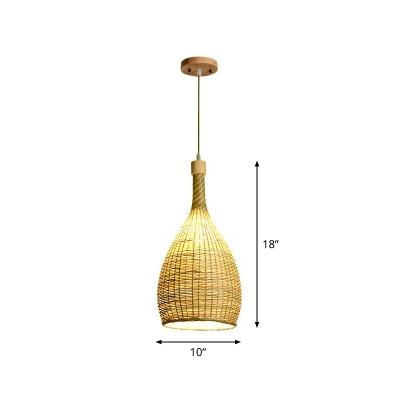 Bottle Shaped Suspension Pendant Light Asian Bamboo Single Restaurant Ceiling Lamp in Wood