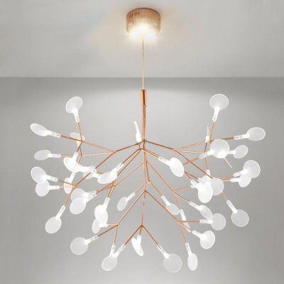 Branched Pendant Lighting Fixture Modern Acrylic 45/63 Bulbs Rose Gold Hanging Chandelier for Living Room